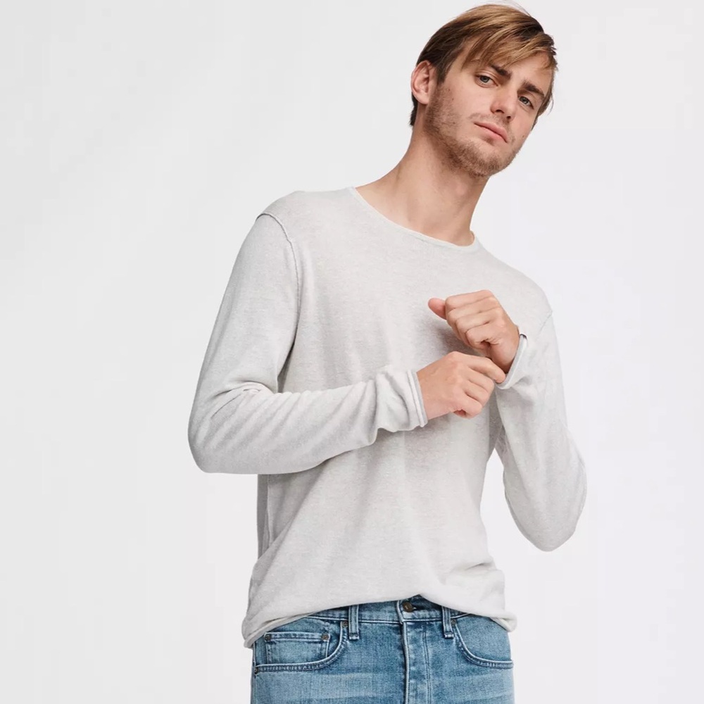 RAG & BONE Men’s Trent Crew Sweater in Ivory Size XXL Merino Wool/Linen Blend